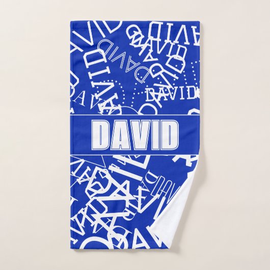 任意の名前、名前のコラージュを追加する青と白 バスタオルセット (ハンドタオル)