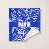 任意の名前、名前のコラージュを追加する青と白 バスタオルセット (ウォッシュタオル)