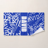 任意の名前、名前のコラージュを追加する青と白 バスタオルセット (ハンドタオル)