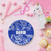 任意の名前、名前のコラージュを追加する青と白 ペーパープレート (パーティー)