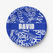 任意の名前、名前のコラージュを追加する青と白 ペーパープレート (正面)