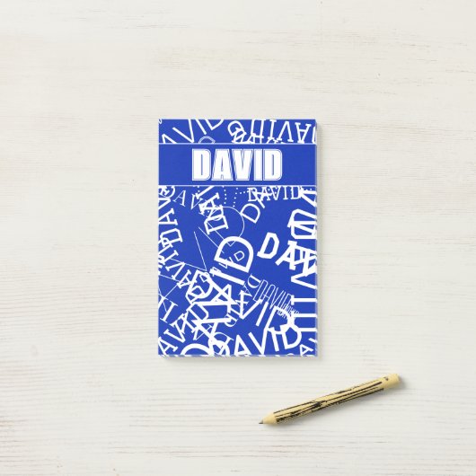 任意の名前、名前のコラージュを追加する青と白 ポストイット (デスク上)