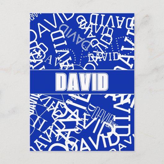 任意の名前、名前のコラージュを追加する青と白 ポストカード (正面)