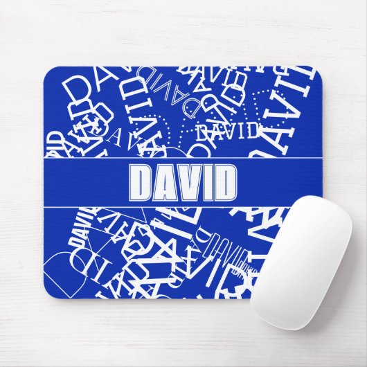 任意の名前、名前のコラージュを追加する青と白 マウスパッド (マウス)