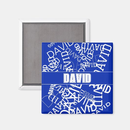 任意の名前、名前のコラージュを追加する青と白 マグネット (正面/裏面)