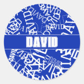 任意の名前、名前のコラージュを追加する青と白 ラウンドシール (正面)