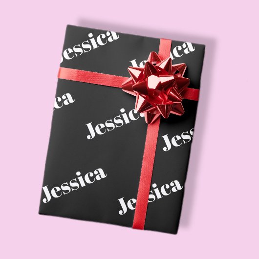 任意の名前 | 黒背景のレトロモダンな白いフォント ラッピングペーパー