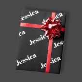 任意の名前 | 黒背景のレトロモダンな白いフォント ラッピングペーパー