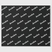 任意の名前 | 黒背景のレトロモダンな白いフォント ラッピングペーパー (フラット)