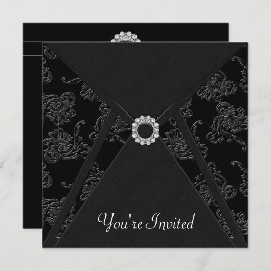 任意の大事な行事エレガントブラックパーティー 招待状 (正面/裏面)