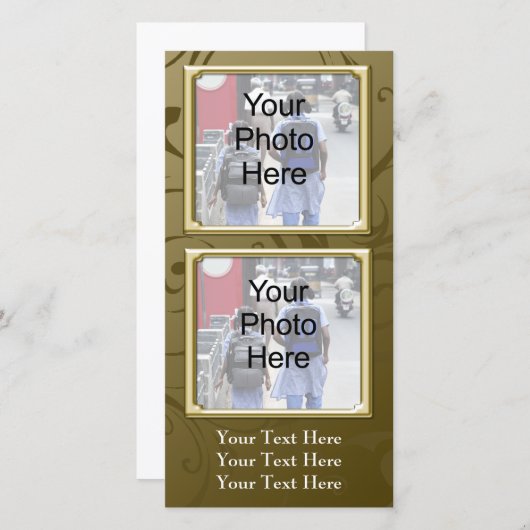 任意の大事な行事クラシック金ゴールド旋回フォトカード、家族 (正面/裏面)
