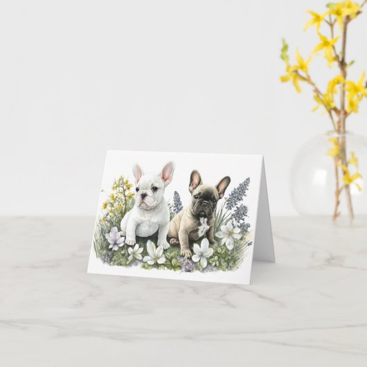 任意の大事な行事グリーティングカードフランス犬 カード (黄色い花)