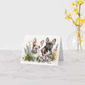 任意の大事な行事グリーティングカードフランス犬 カード (黄色い花)