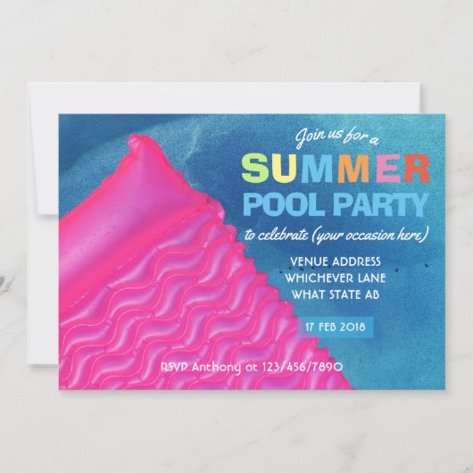 任意の大事な行事サマープールパーティの招待状 招待状 (正面)