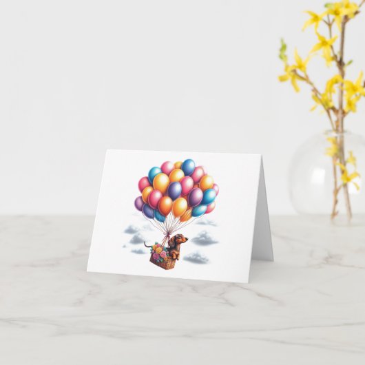 任意の大事な行事ダッチシュント熱気球カード カード (黄色い花)