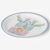 任意の大事な行事水色サボテン花 ペーパープレート (アングル)