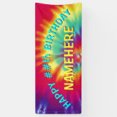 任意の年および絞り染めパーソナライズされた誕生日バナー 横断幕 (縦)