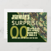 任意の年のサプライズ誕生日日付の保存迷彩柄 案内ポストカード (正面/裏面)