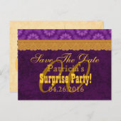 任意の年のサプライズ誕生日日付を保存する紫a1 案内ポストカード (正面/裏面)