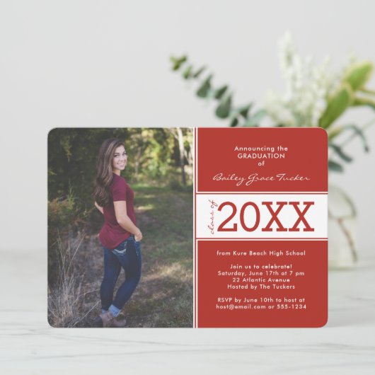 任意の年のバナークラス赤卒業招待状 案内状 (スタンド正面)