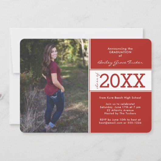 任意の年のバナークラス赤卒業招待状 案内状 (正面)