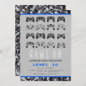 任意の年のビデオゲームのレベルアップゲーマー誕生日 招待状 (正面/裏面)