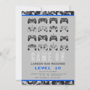 任意の年のビデオゲームのレベルアップゲーマー誕生日 招待状