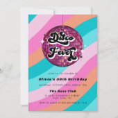 任意の年のレトロディスコボールピンク誕生日 招待状 (正面)