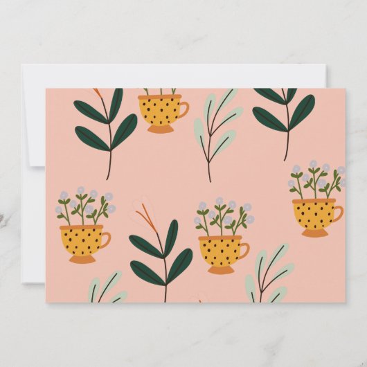 任意の年の抽象芸術花茶パーティー誕生日 招待状 (裏面)