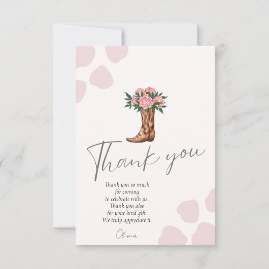 任意の年の西女性のカーボーイピンクの誕生日 サンキューカード (正面)