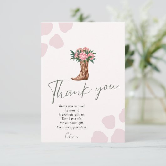 任意の年の西女性のカーボーイピンクの誕生日 サンキューカード (スタンド正面)