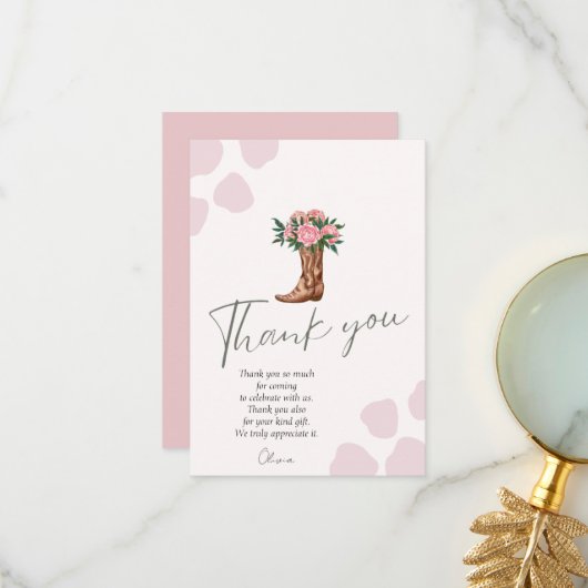 任意の年の西女性のカーボーイピンクの誕生日 サンキューカード (正面/裏面インサイチュ)