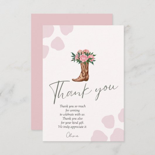 任意の年の西女性のカーボーイピンクの誕生日 サンキューカード (正面/裏面)
