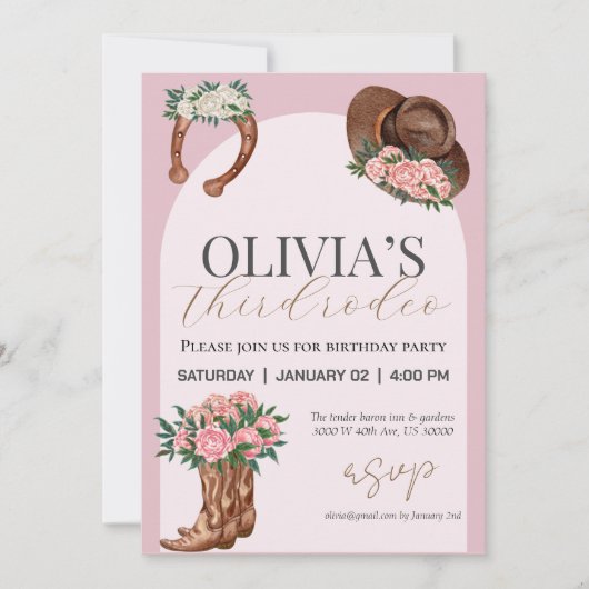 任意の年の西女性のカーボーイ写真誕生日 招待状 (正面)