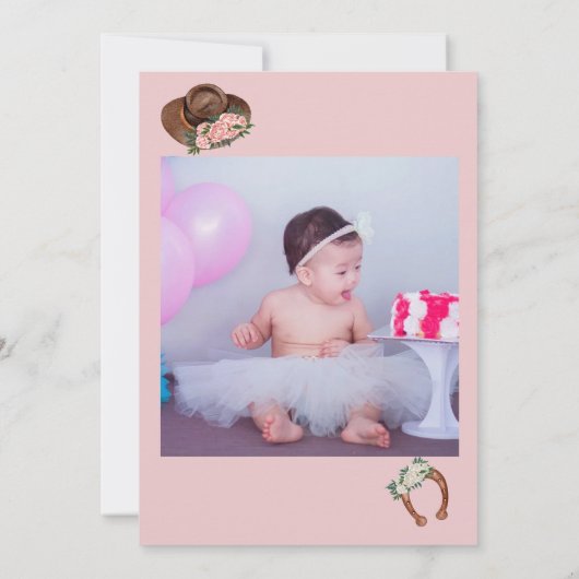 任意の年の西女性のカーボーイ写真誕生日 招待状 (裏面)