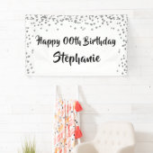 任意の年の誕生日シルバー紙吹雪ブラシスクリプト 横断幕 (インサイチュ)