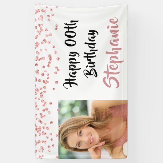 任意の年の誕生日バラ金ゴールド紙吹雪スクリプトの写真 横断幕 (縦)