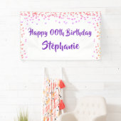 任意の年の誕生日ピンクパープル紙吹雪スクリプト 横断幕 (インサイチュ)