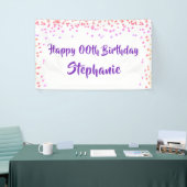 任意の年の誕生日ピンクパープル紙吹雪スクリプト 横断幕 (トレードショー)