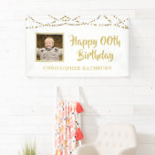 任意の年の誕生日フォト金ゴールドストリングライト 横断幕 (インサイチュ)