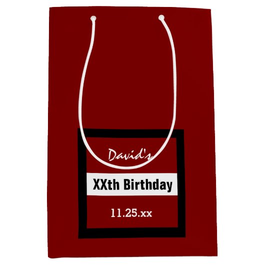 任意の年の誕生日レッドとブラックフレームカスタムZ02 ミディアムペーパーバッグ (正面)