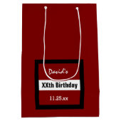 任意の年の誕生日レッドとブラックフレームカスタムZ02 ミディアムペーパーバッグ (裏面)