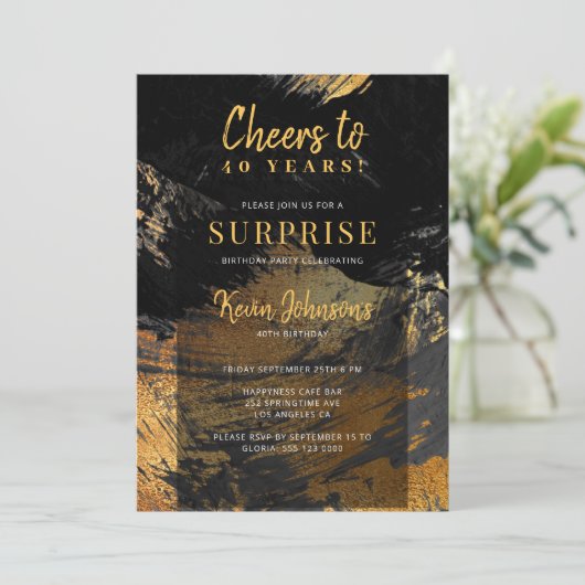 任意の年の誕生日応援黒金ゴールド 招待状 (スタンド正面)