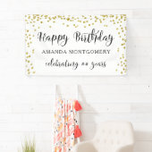 任意の年の誕生日紙吹雪スクリプトの黒と金ゴールド 横断幕 (インサイチュ)