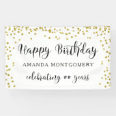 任意の年の誕生日紙吹雪スクリプトの黒と金ゴールド 横断幕 (横)