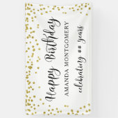 任意の年の誕生日紙吹雪スクリプトの黒と金ゴールド 横断幕 (縦)