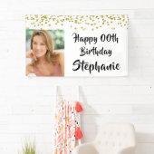 任意の年の誕生日紙吹雪ブラシスクリプトの写真 横断幕 (インサイチュ)