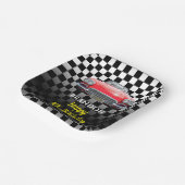 任意の年の誕生日、レッドスポーツの車、名前&年齢B/W ペーパープレート (傾斜あり)