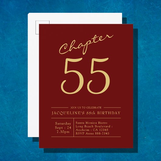 任意の年の赤い金ゴールドスクリプト誕生日 インビテーションポストカード