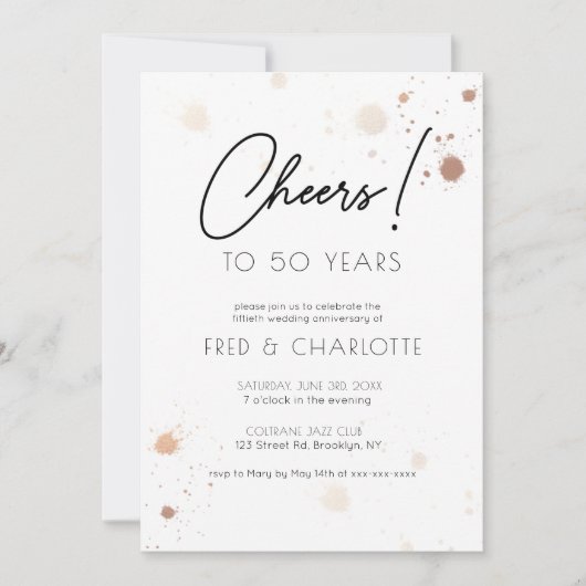任意の年の金ゴールド水彩50周年記念パーティー 招待状 (正面)